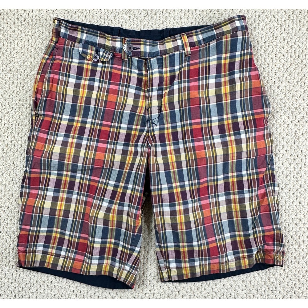 Vtg Polo Ralph Lauren Shorts Mens 33 Navy/Red Plaid Reversible Chino Y2K
